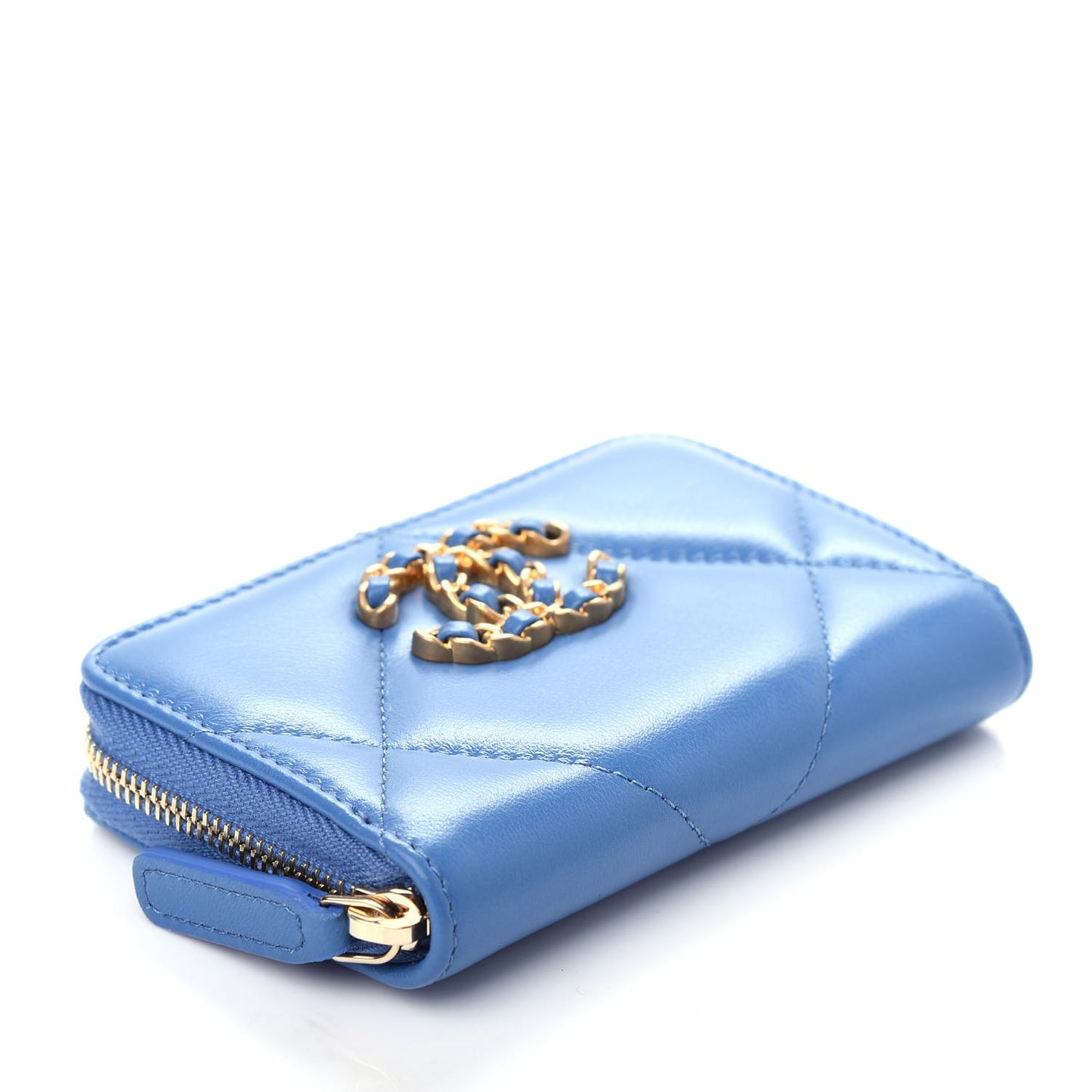 Goatskin Quilted 19 Zip Around Coin Purse Wallet Blue