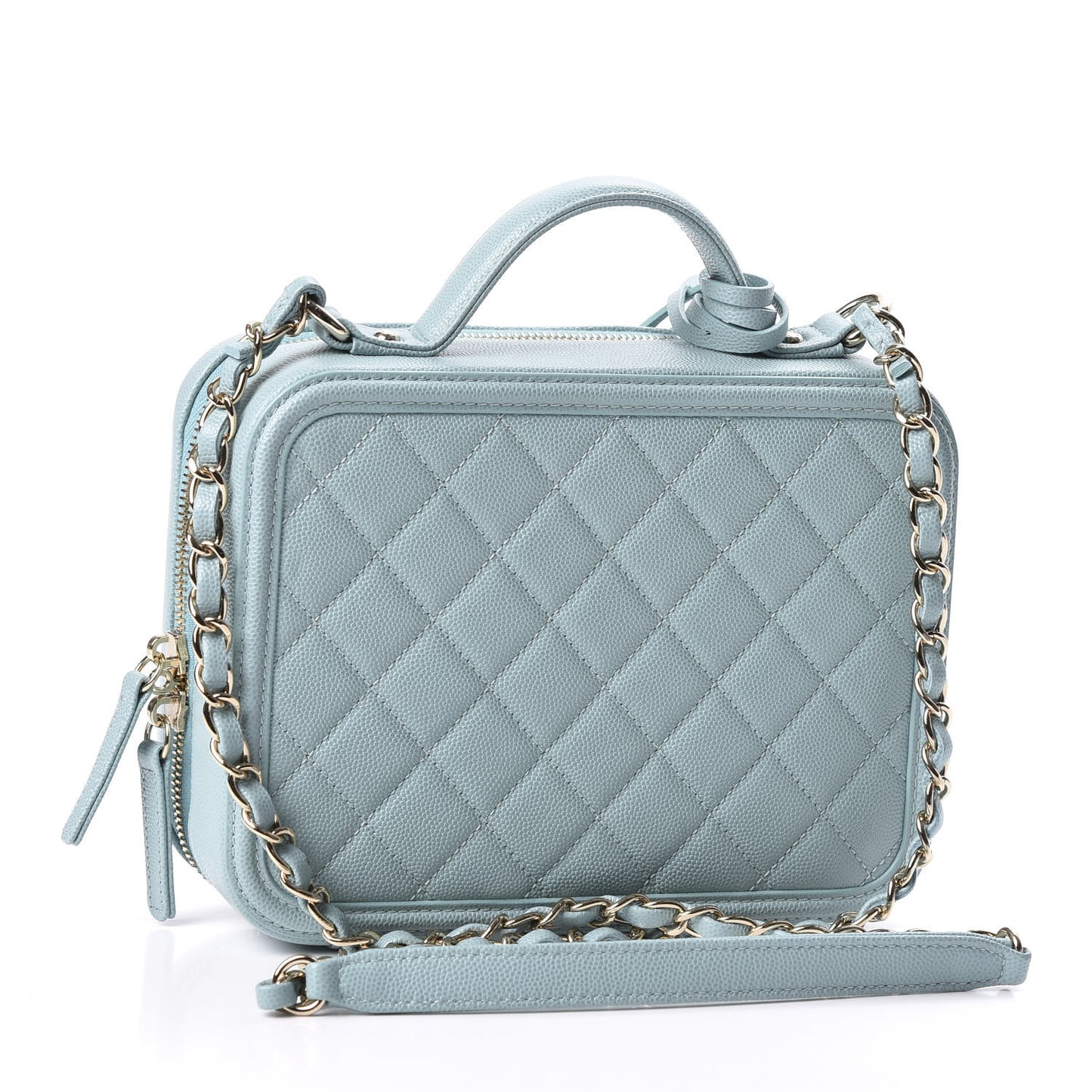 Caviar Quilted Medium CC Filigree Vanity Case Light Blue