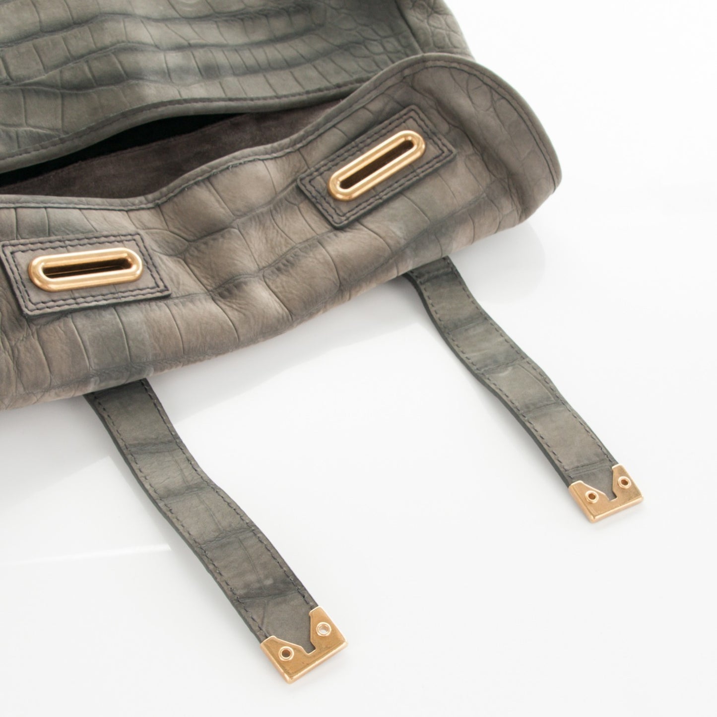 Crocodile Embossed Nubuck Besace Shoulder Bag Anthracite