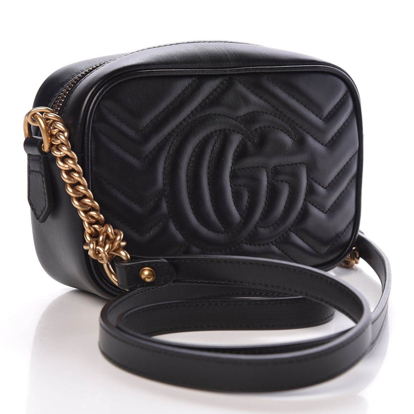 Calfskin Matelasse Mini GG Marmont Chain Shoulder Bag Black