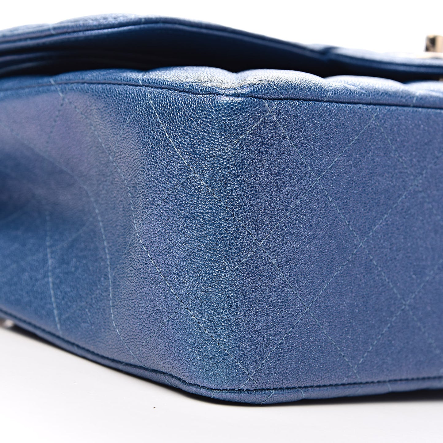 Iridescent Caviar Quilted Jumbo Double Flap Dark Blue