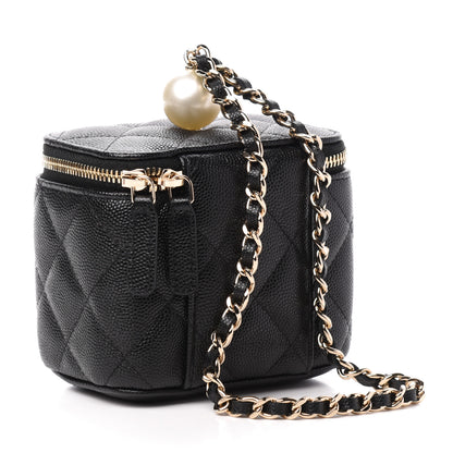 Chanel Caviar Quilted Mini Pearl On Top Vanity Case With Chain Black 3 of 10