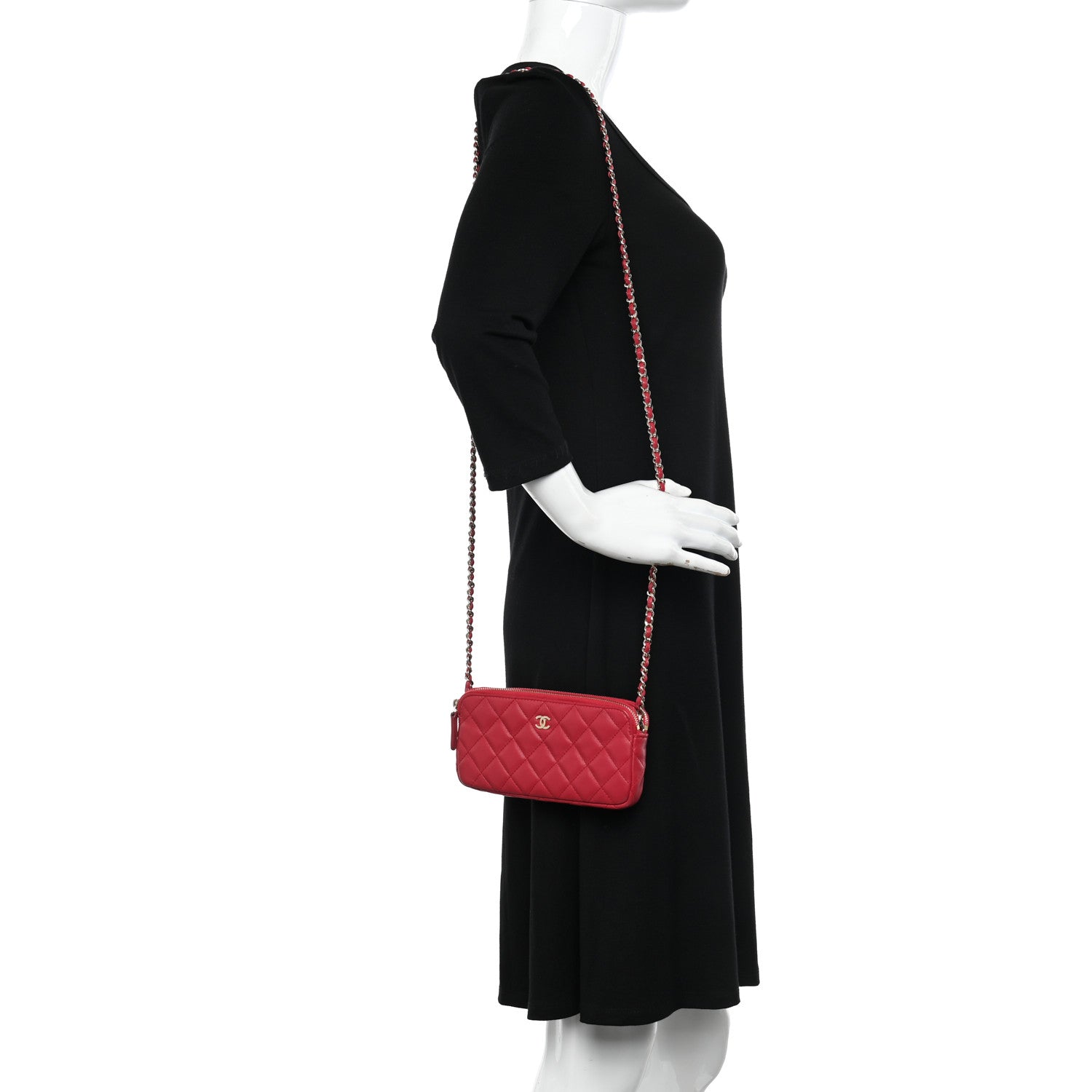 Chanel Lambskin Quilted Small Clutch With Chain Dark Pink 2 of 12