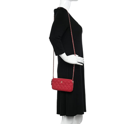 Chanel Lambskin Quilted Small Clutch With Chain Dark Pink 2 of 12