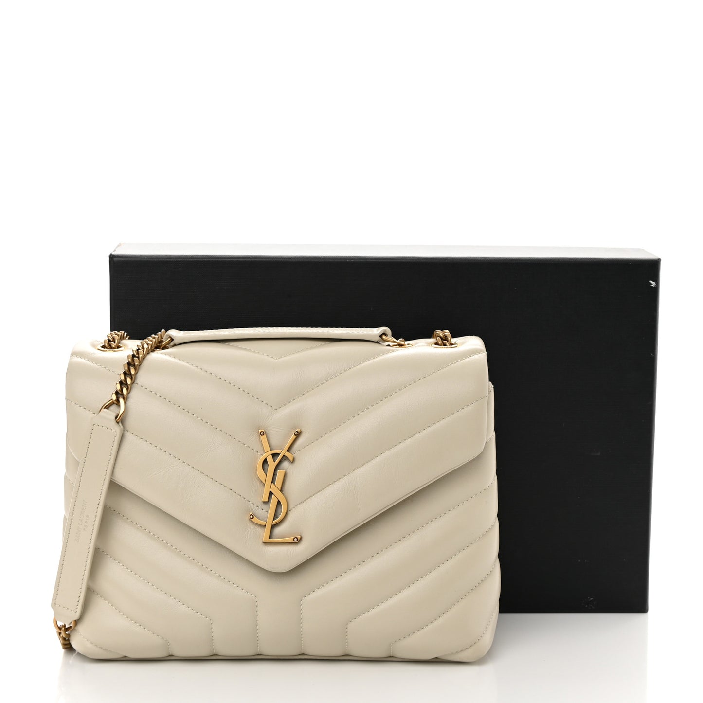 Calfskin Y Quilted Monogram Small Loulou Chain Satchel Blanc Vintage