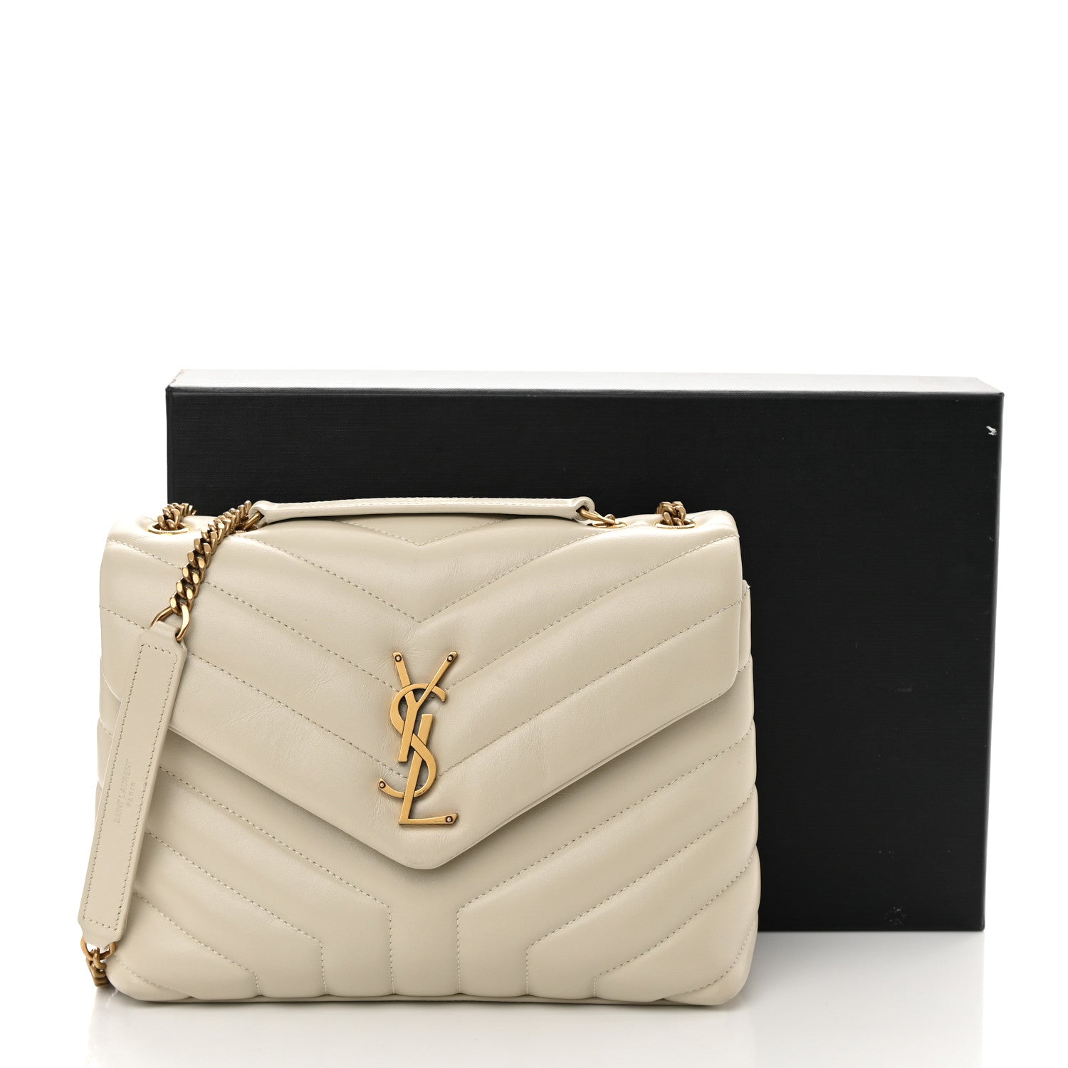Saint Laurent Calfskin Y Quilted Monogram Small Loulou Chain Satchel Blanc Vintage 14 of 14