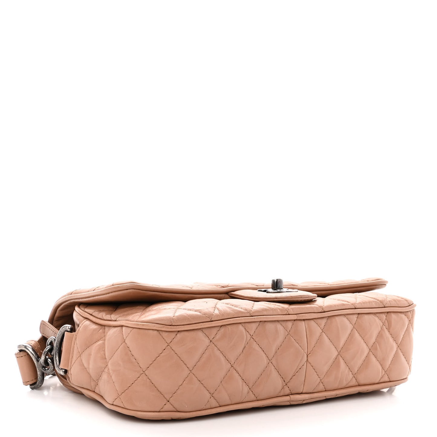 Crumpled Calfskin Quilted Medium Casual Rock Flap Beige