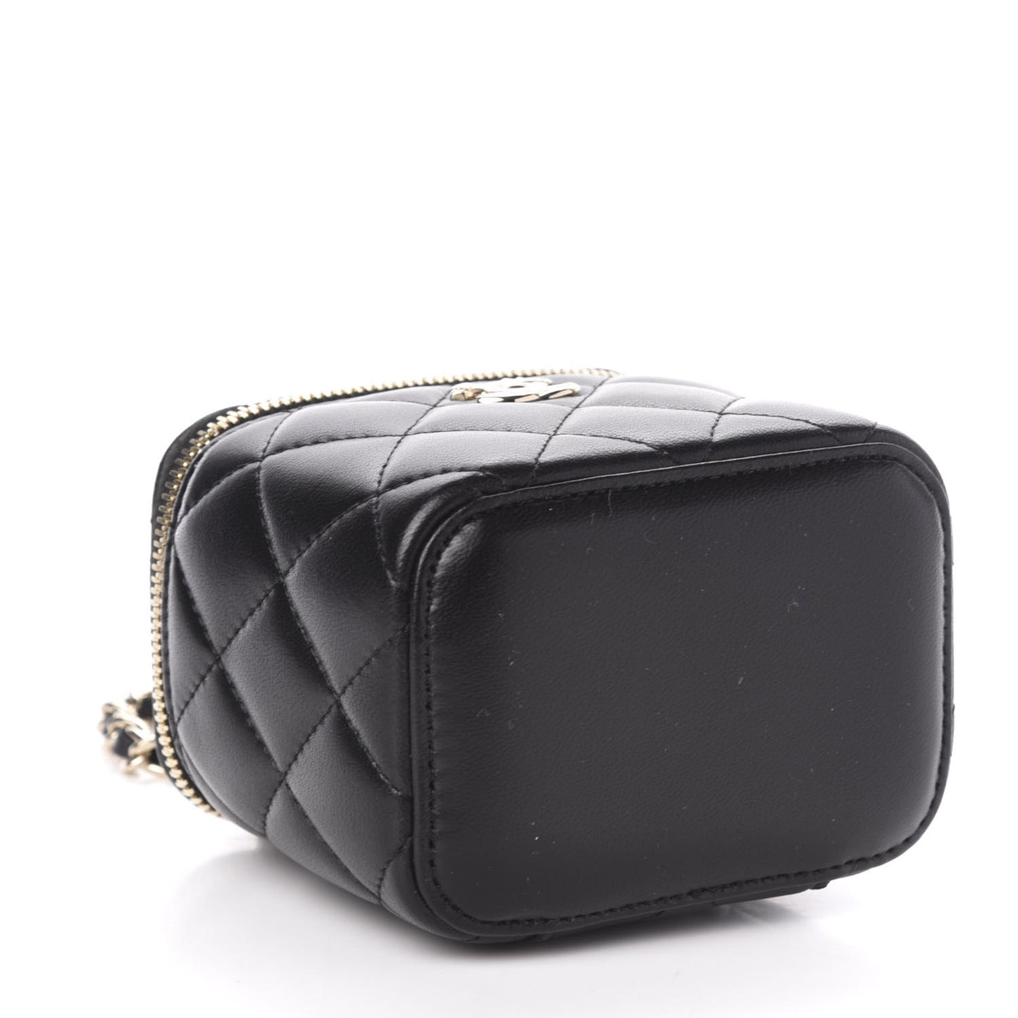 Lambskin Quilted Trendy Mini Vanity Case With Chain Black
