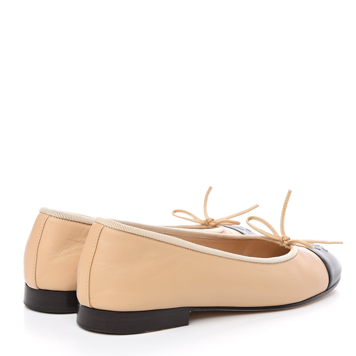 Chanel Lambskin Cap Toe CC Ballerina Flats 35.5 Beige Black 4 of 10