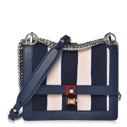 Fendi Canvas Calfskin Striped Small Kan I Shoulder Bag Midnight Blue 1 of 10