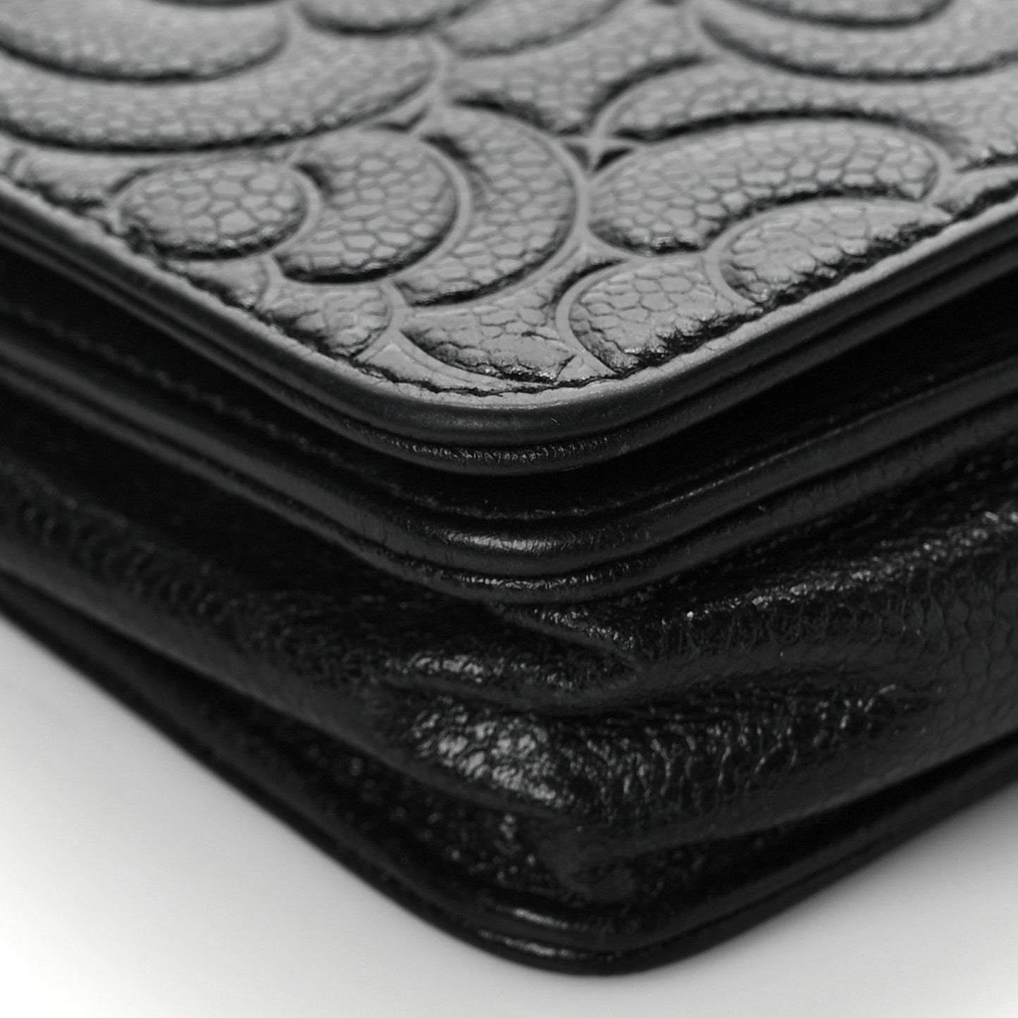 Caviar Camellia Embossed Wallet On Chain WOC Black