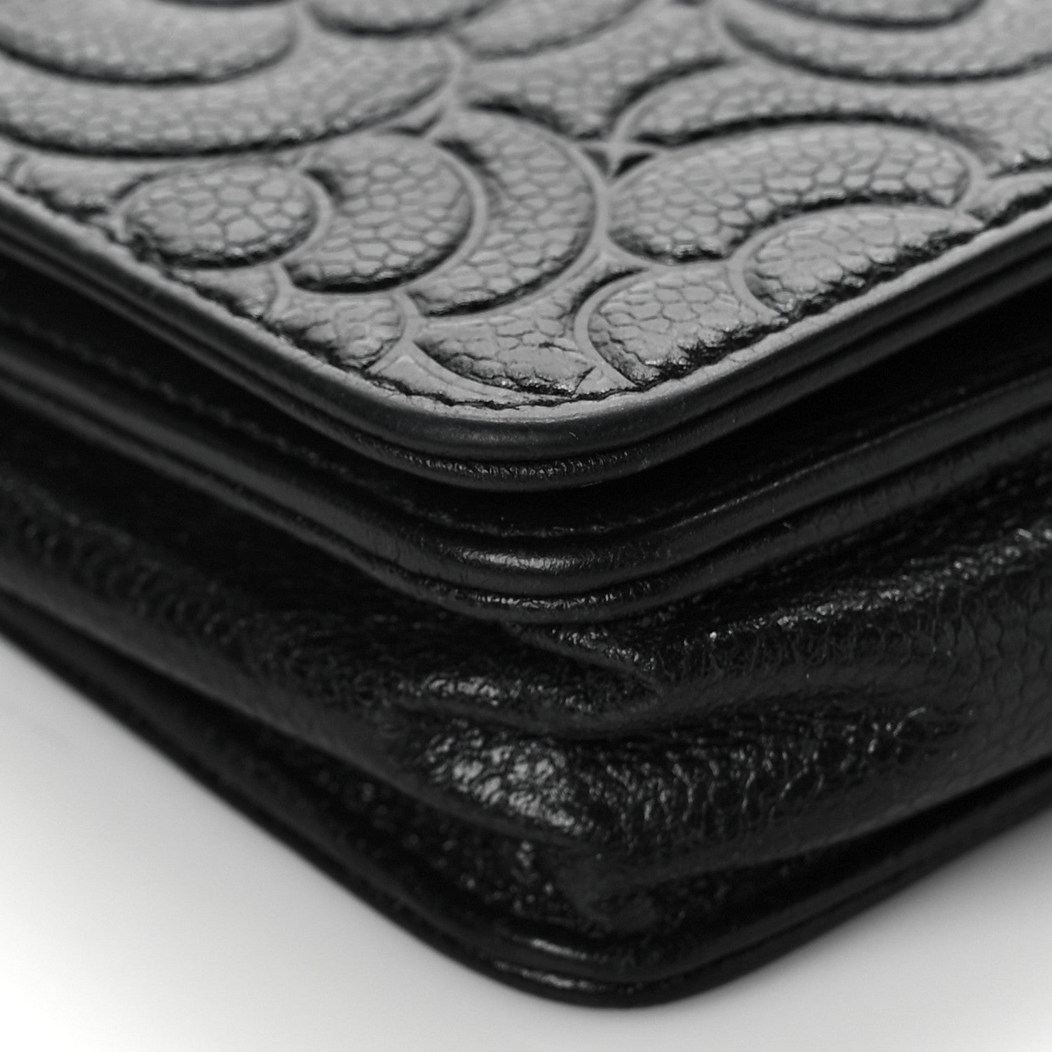 Chanel Caviar Camellia Embossed Wallet On Chain WOC Black 8 of 9