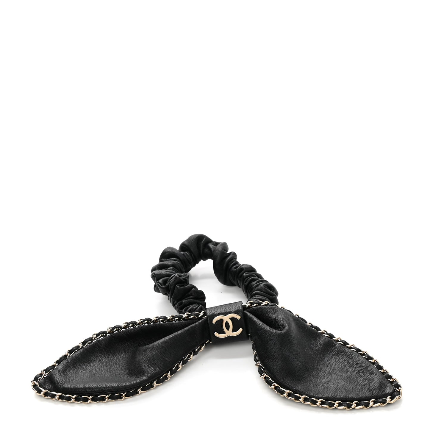 Lambskin Chain CC Hair Bow Tie Black Gold