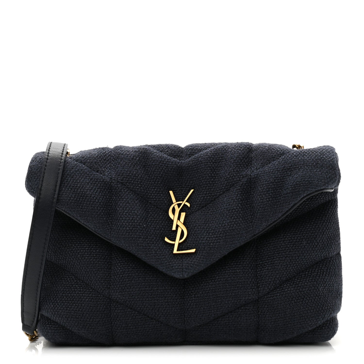 Saint Laurent Canvas Quilted Loulou Puffer Monogram Chain Satchel Marine 1 of 11