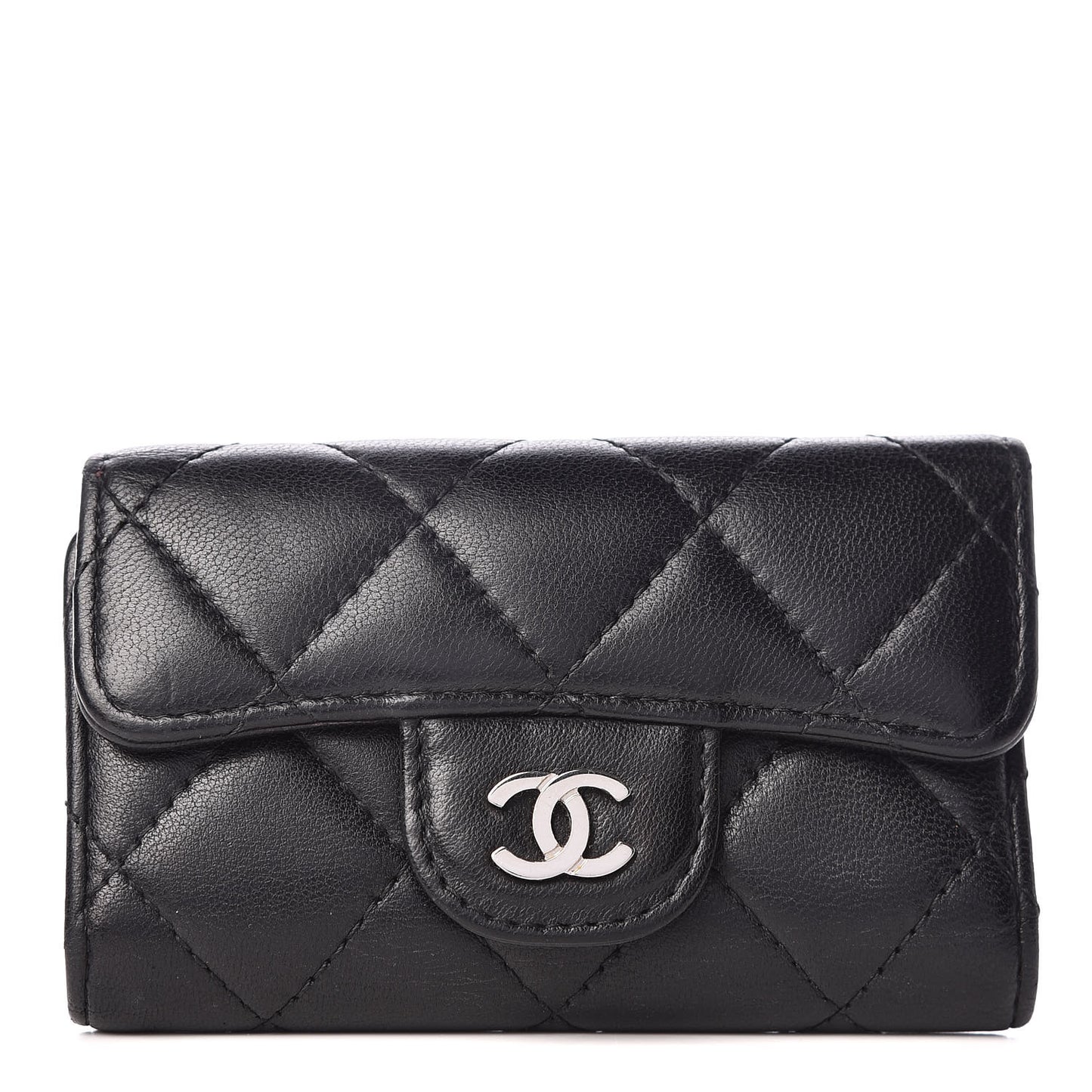 Lambskin Quilted 6 Key Holder Black