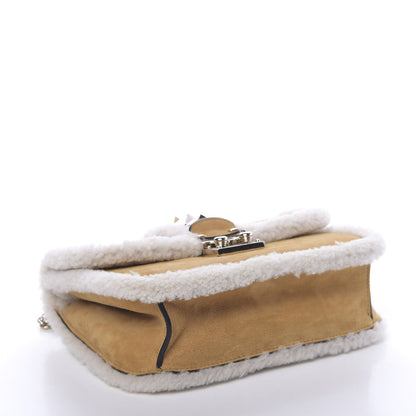 Valentino Garavani Shearling Small Glam Lock Rockstud Flap Tan 4 of 9