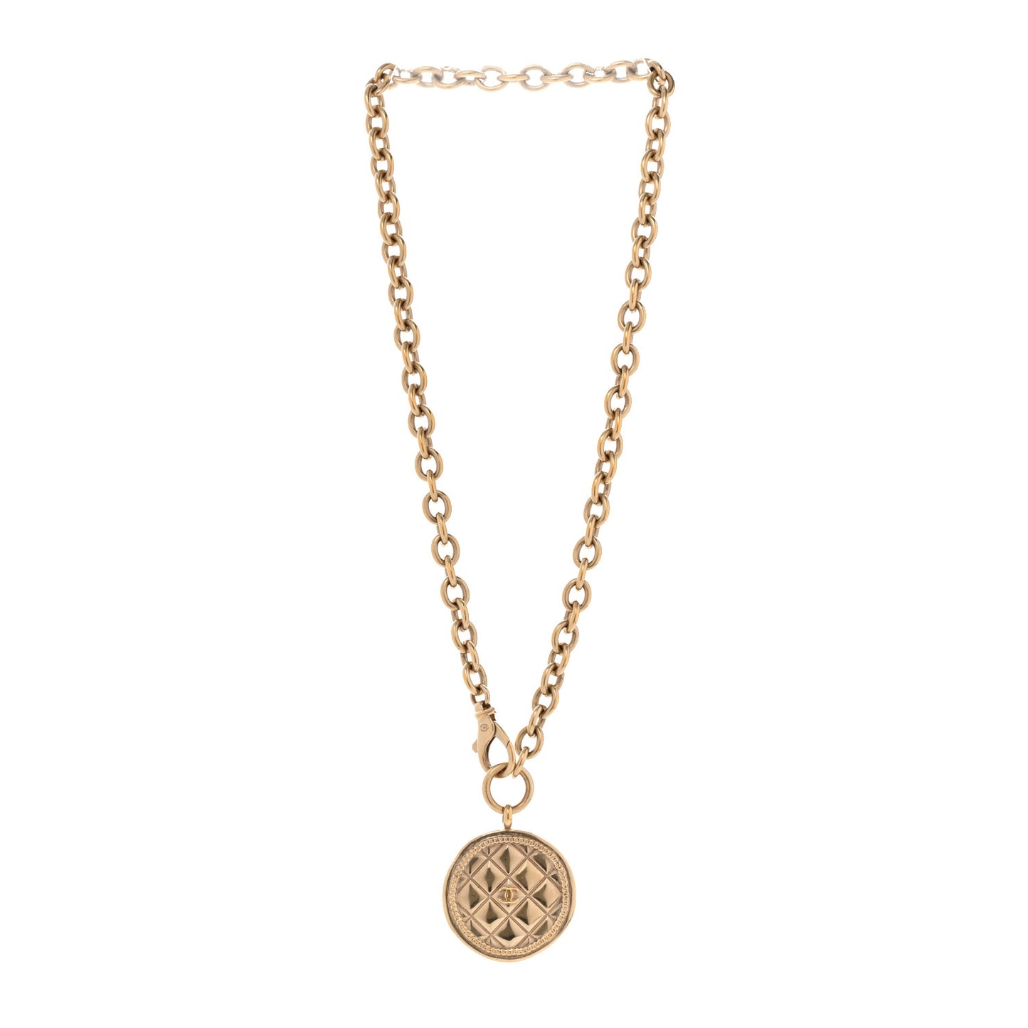Quilted CC Pendant Chain Necklace Light Gold