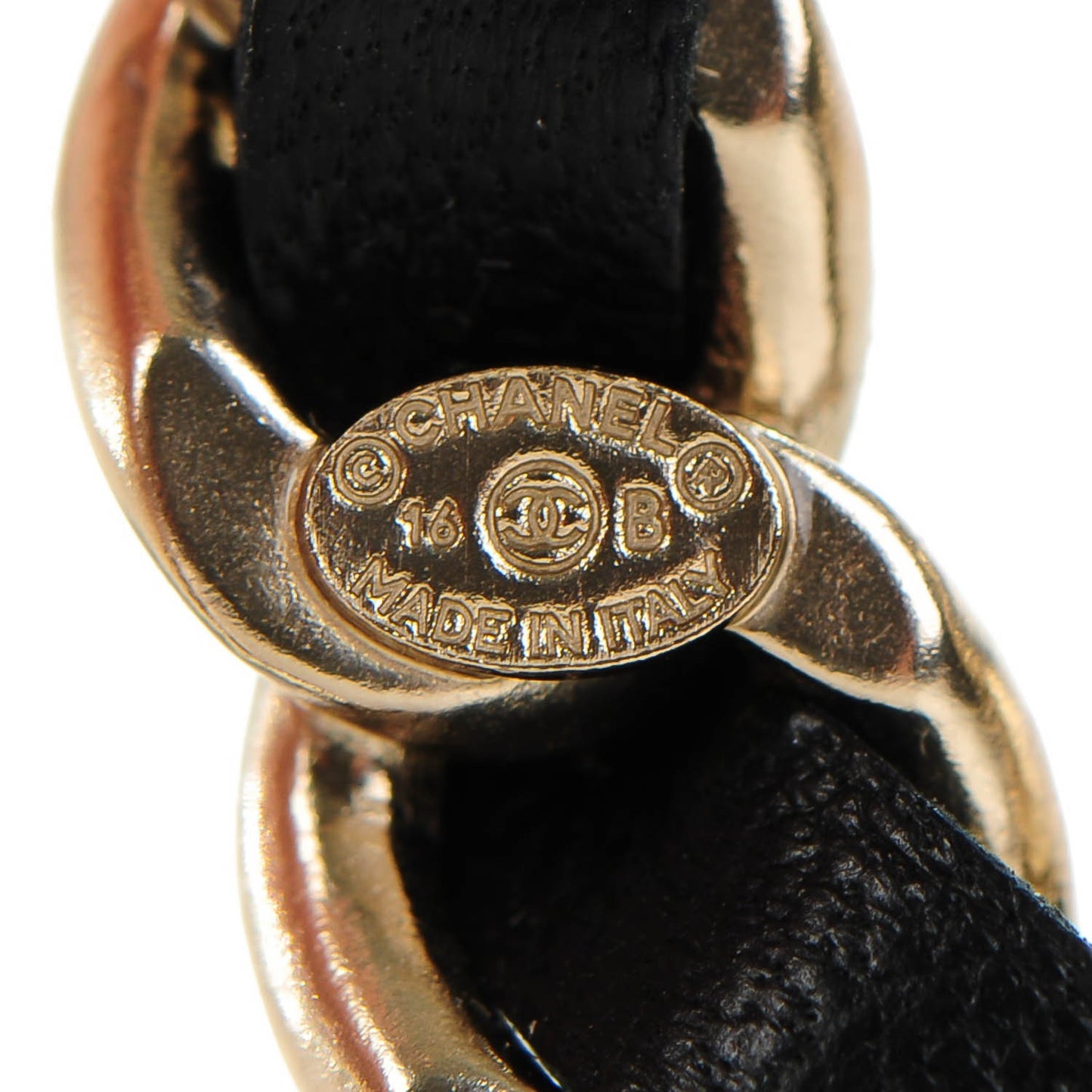 Lambskin Chain CC Brooch Black Gold