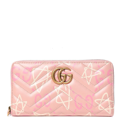 Gucci Calfskin Matelasse GucciGhost GG Marmont Zip Around Wallet Perfect Pink Rosa Ivory 1 of 9