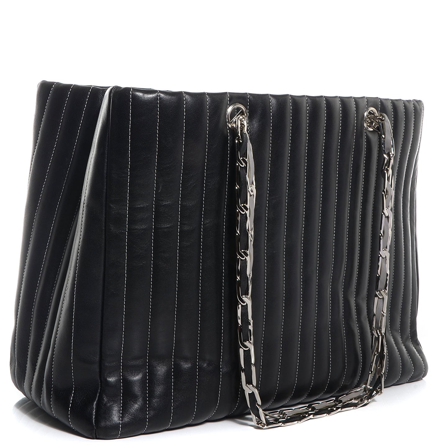 Lambskin Vertical Quilted Large Mademoiselle Tote Black