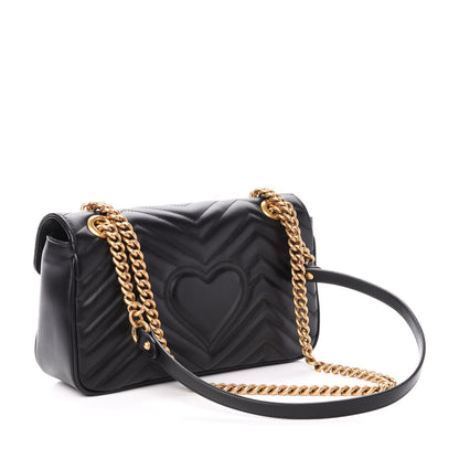 Gucci Calfskin Matelasse Small GG Marmont Shoulder Bag Black 3 of 12