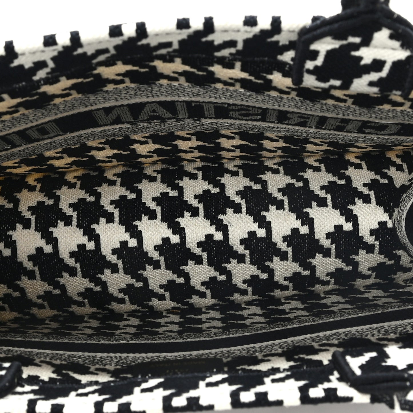 Canvas Macro Houndstooth Embroidered Medium Book Tote Black White