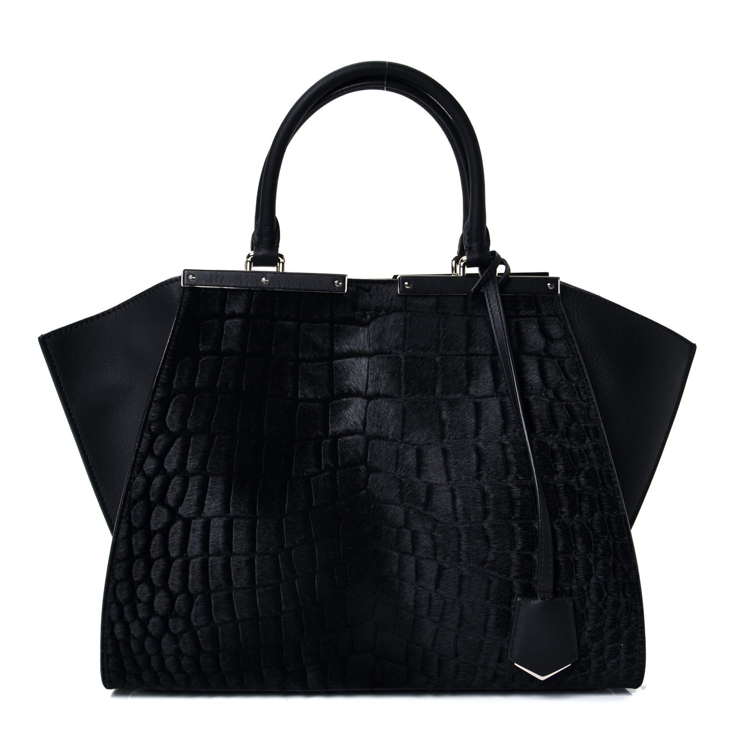 Vitello Pelo Flamingo Crocodile Embossed Petite 3Jours Tote Black