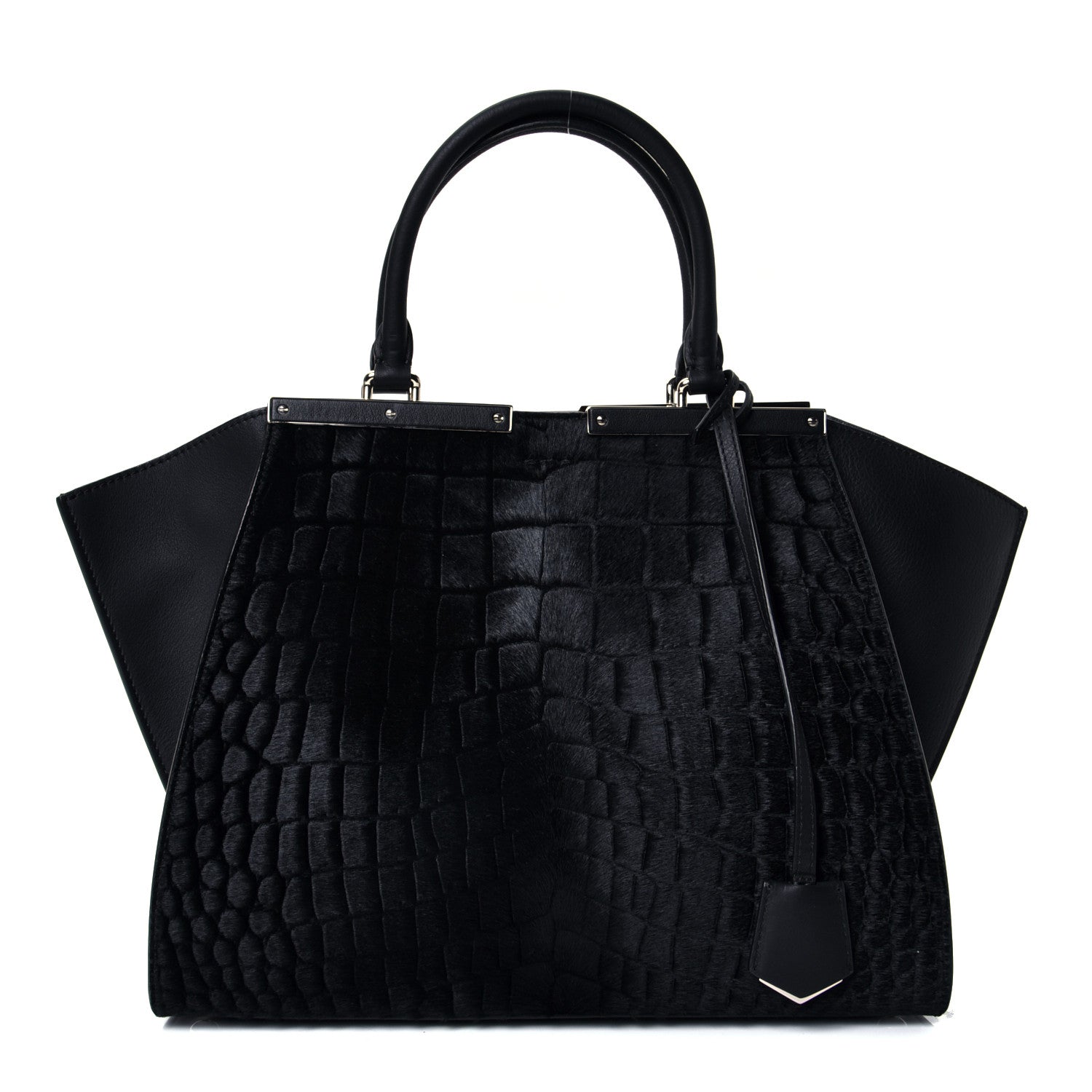 Fendi Vitello Pelo Flamingo Crocodile Embossed Petite 3Jours Tote Black 1 of 5