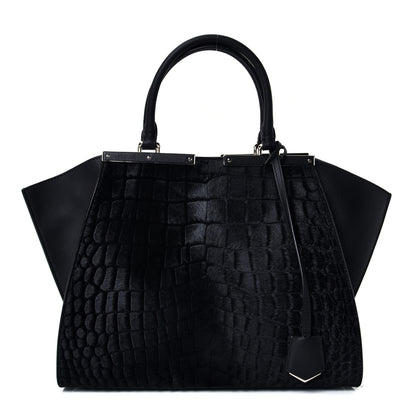 Fendi Vitello Pelo Flamingo Crocodile Embossed Petite 3Jours Tote Black 1 of 5