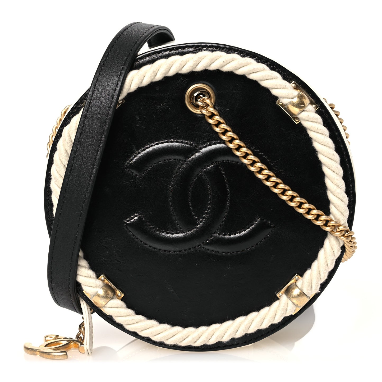 Crumpled Calfskin Cotton Small En Vogue Round Bag Black