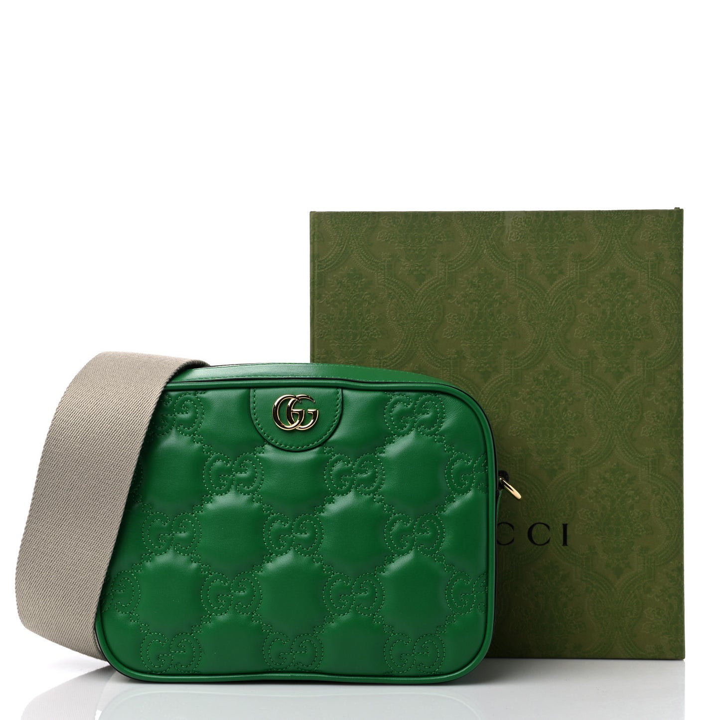 Calfskin GG Matelasse Shoulder Bag Spring Green Natural