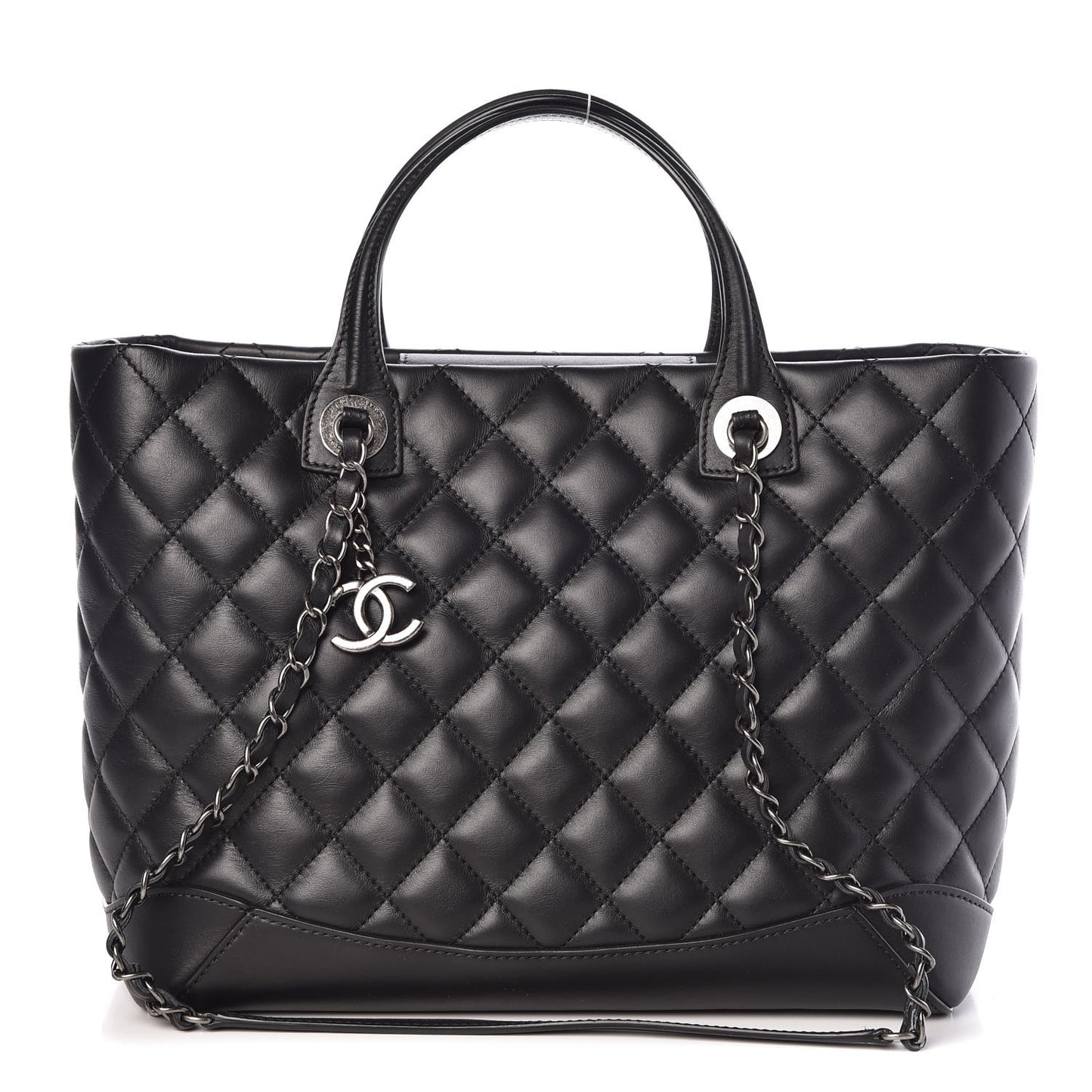 Calfskin Quilted Small Easy Shopping Tote Black