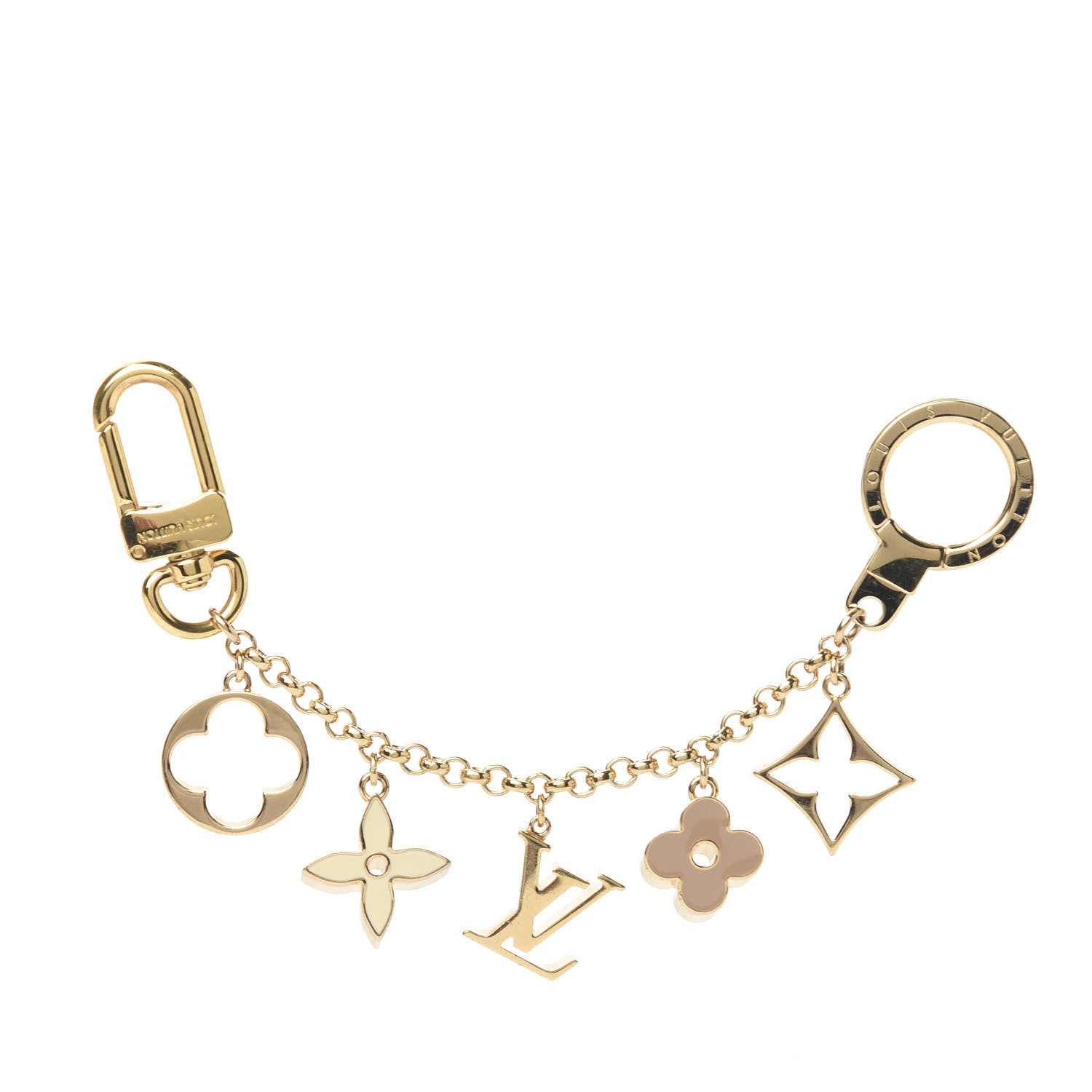 Louis Vuitton Brass Enamel Fleur De Monogram Bag Charm Chain Gold 1 of 3