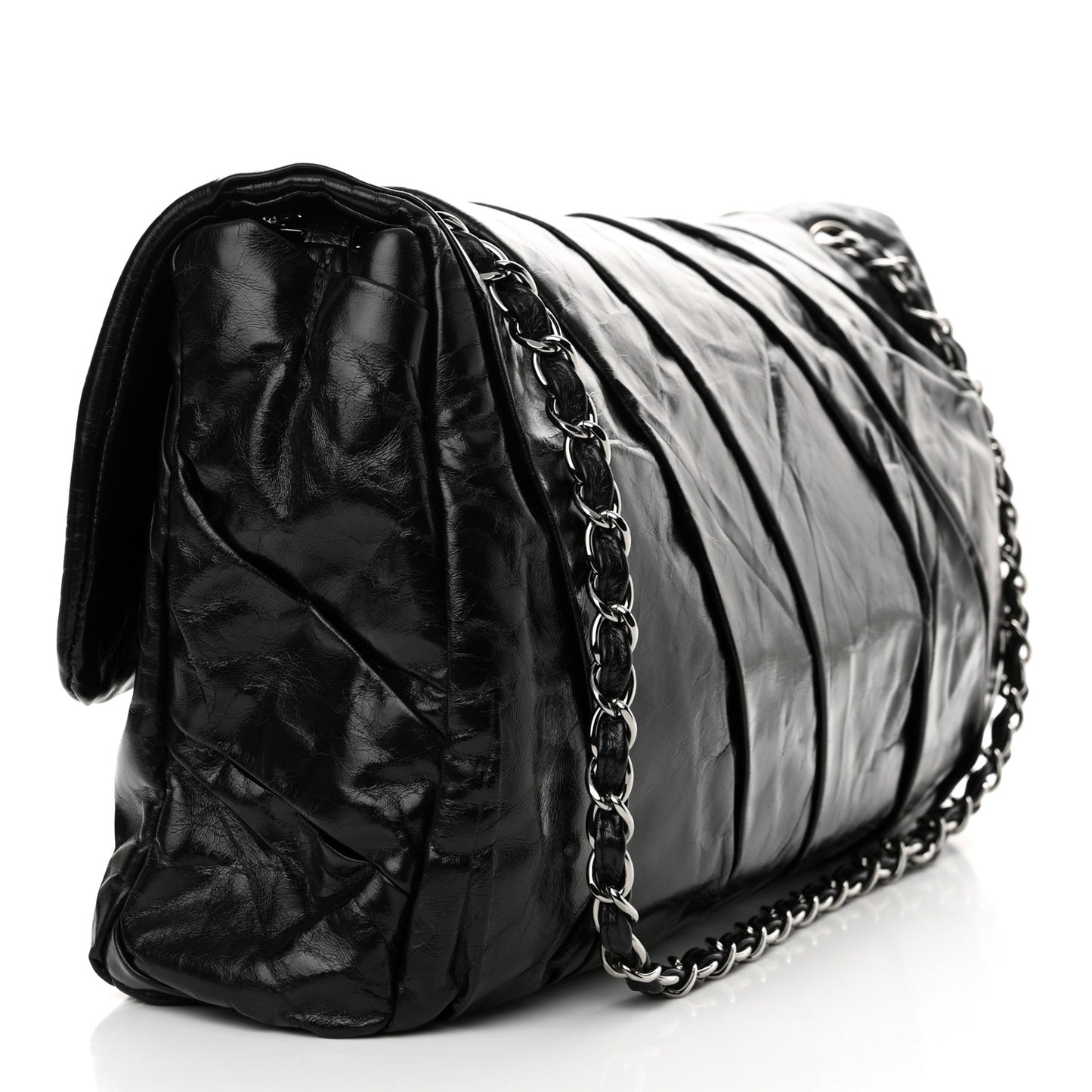 Glazed Calfskin Twisted Maxi Flap Black