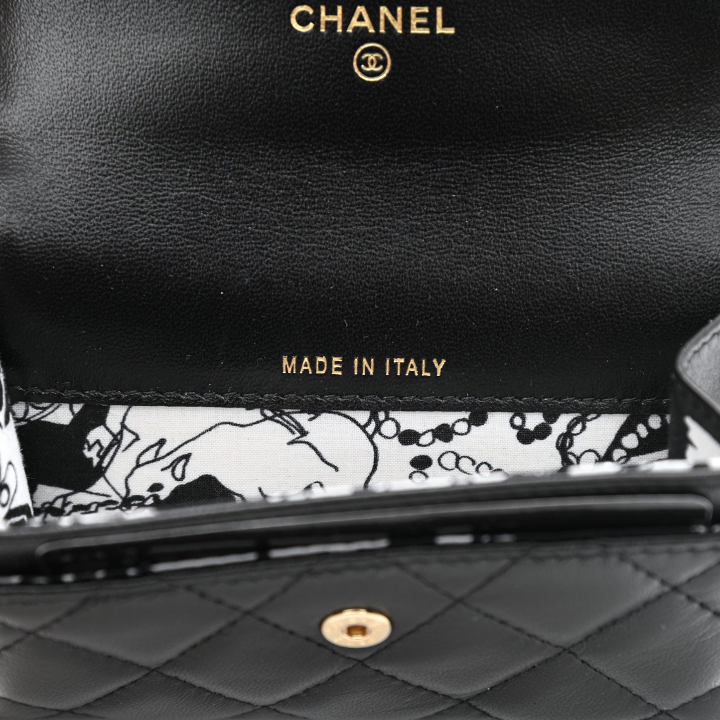 Lambskin Quilted Flap Card Holder Wallet Black