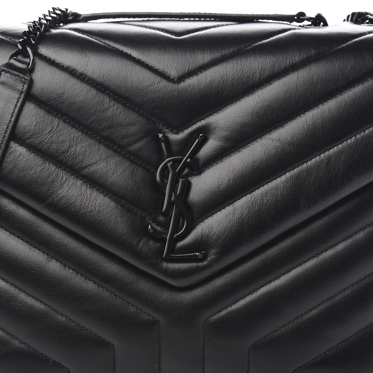 Calfskin Y Quilted Monogram Medium Loulou Chain Satchel Black