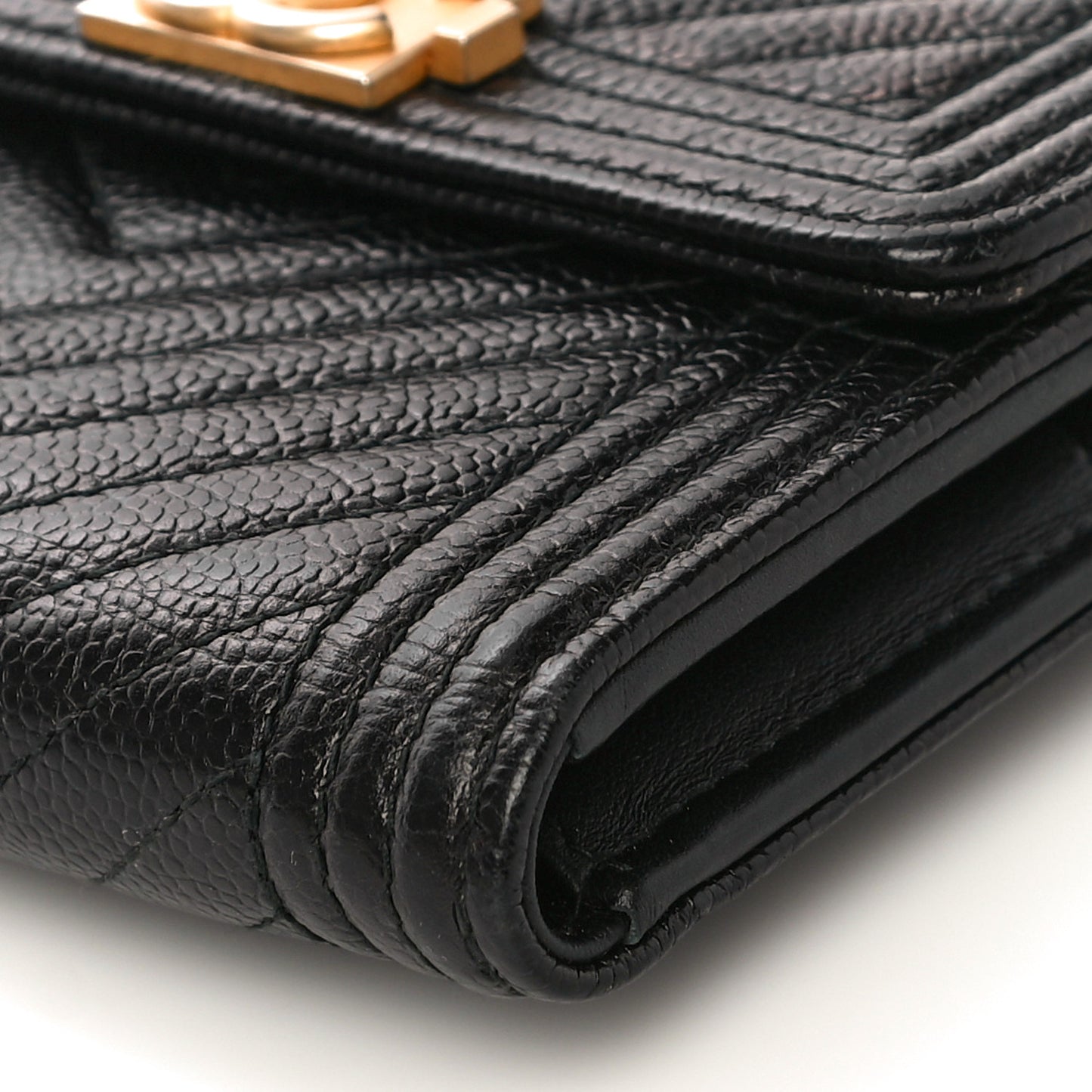 Caviar Chevron Quilted Boy Compact Wallet Black