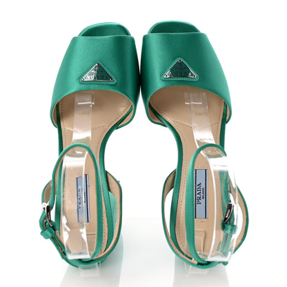 Prada Satin Metal Triangle Logo Ankle Strap 40/135mm Platform Sandals 37 Assenzio 2 of 8