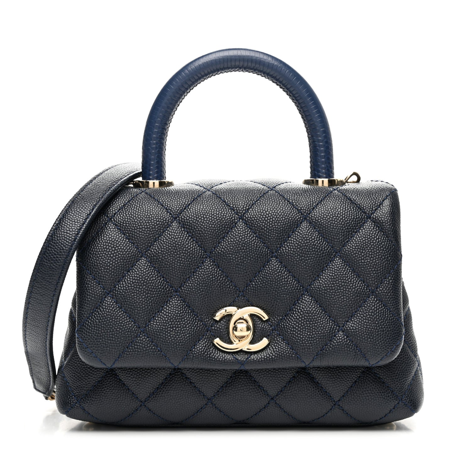 Caviar Lizard Embossed Quilted Extra Mini Coco Handle Flap Navy
