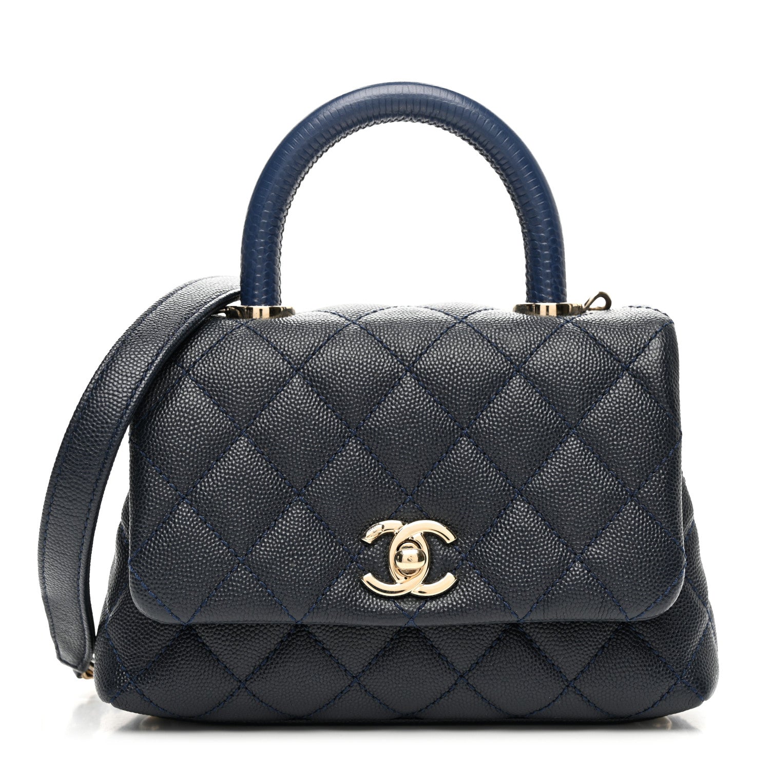 Chanel Caviar Lizard Embossed Quilted Extra Mini Coco Handle Flap Navy 1 of 10