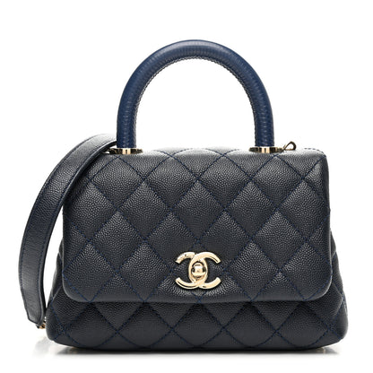 Chanel Caviar Lizard Embossed Quilted Extra Mini Coco Handle Flap Navy 1 of 10