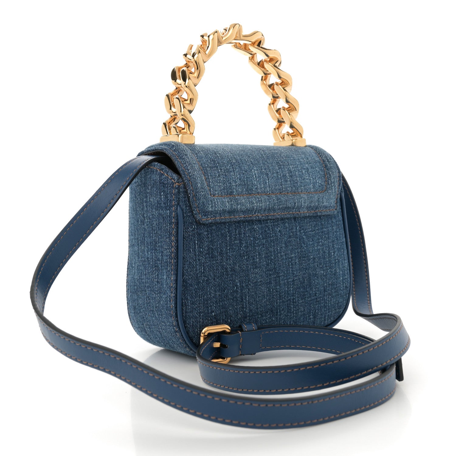 Versace Denim Mini La Medusa Chain Top Handle Bag Navy Blue