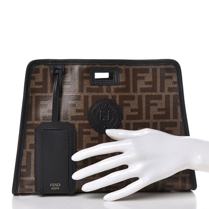 Fendi Glazed Fabric Vitello Century FF 1974 Stamp Patch Mini Peekaboo Defender Cover Mogano Panna Black 2 of 8