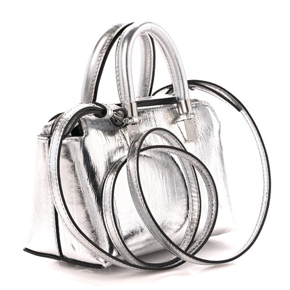 Fendi Rock Millenium Logo Embossed Mini By The Way Top Handle Boston Bag Argento 3 of 12