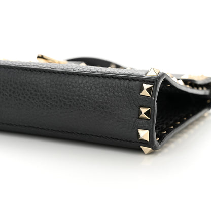 Valentino Garavani VALENTINO GARAVANI Pebbled Calfskin Medium Rockstud Flip Lock Crossbody Bag Black 9 of 10