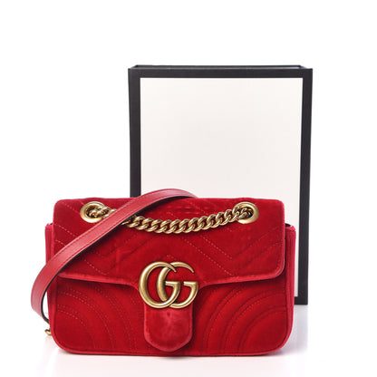 Gucci Velvet Matelasse Mini GG Marmont Shoulder Bag Hibiscus Red 17 of 17