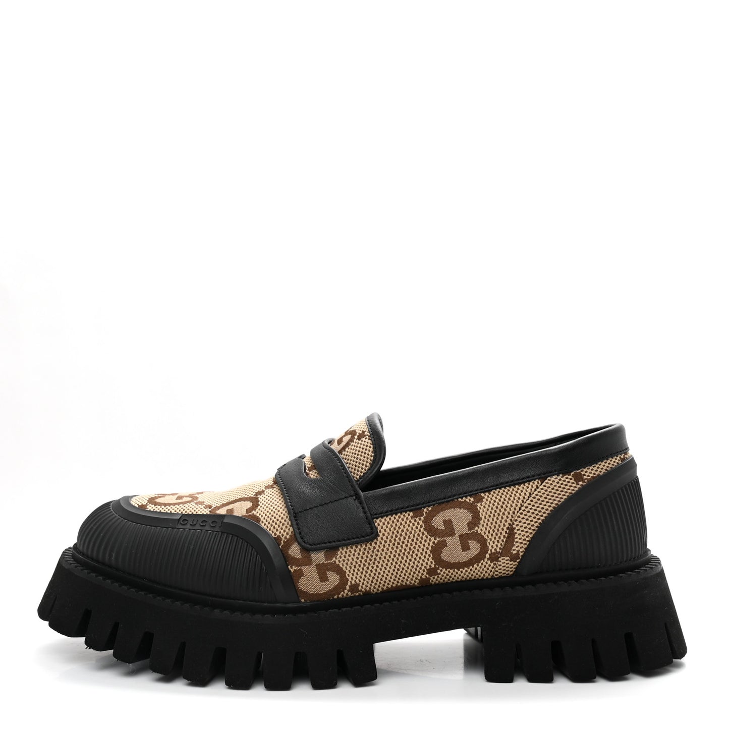 Monogram Jumbo GG Miro Soft Calfskin Mens Lug Sole Loafers 8.5 Camel Ebony Black