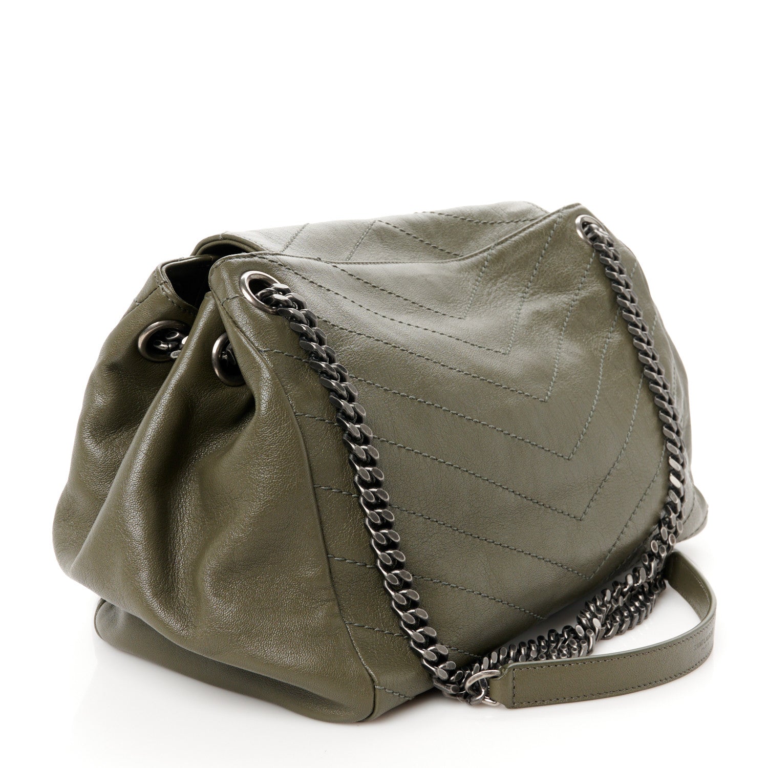 Saint Laurent Vintage Lambskin Chevron Monogram Medium Nolita Military Olive 3 of 10