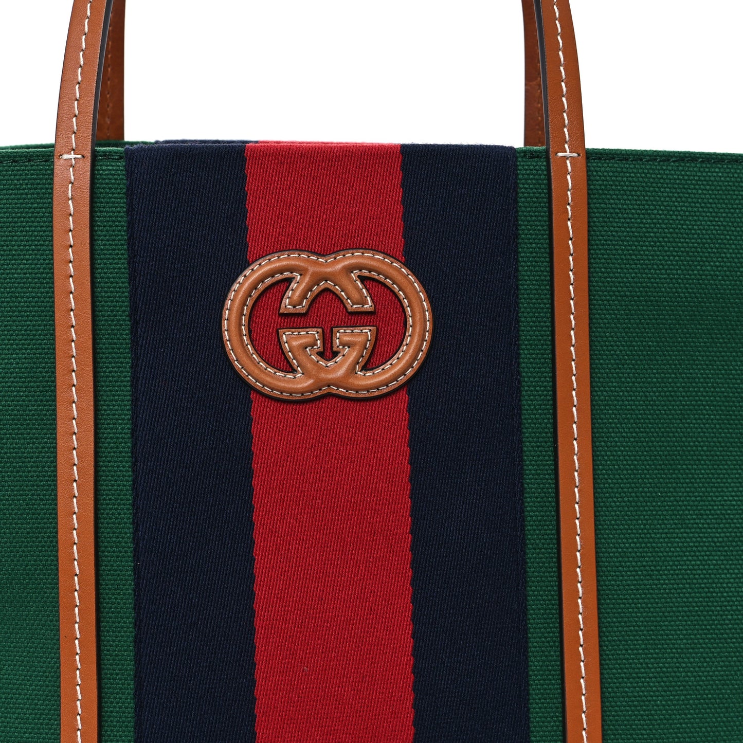 Canvas Calfskin Web Small Interlocking G Tote Bag Green Red
