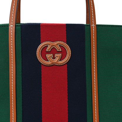 Gucci Canvas Calfskin Web Small Interlocking G Tote Bag Green Red 7 of 9